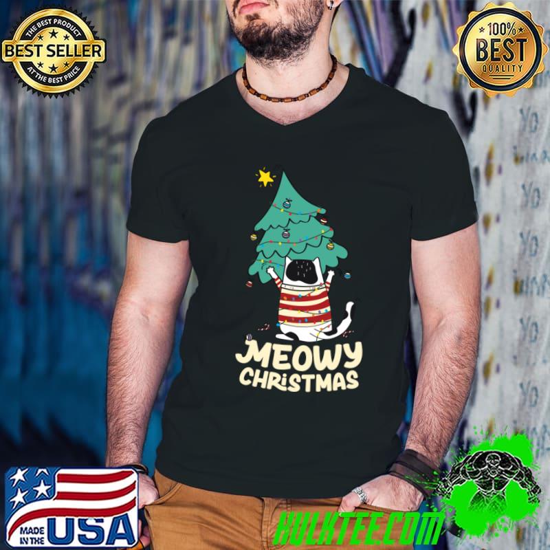 Meowy Christmas Tuxedo Cat Xmas Tree T-Shirt