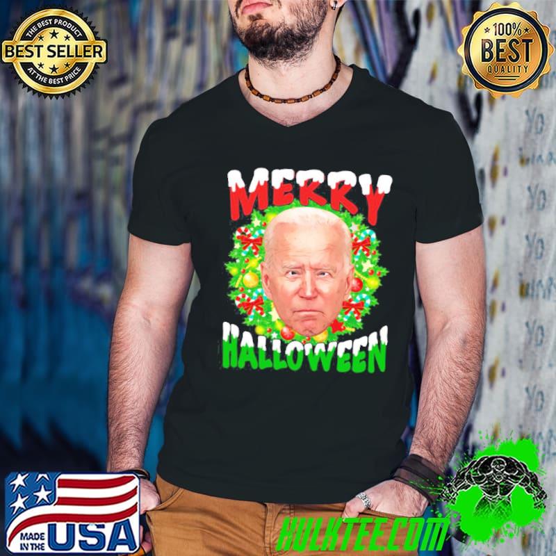 Merry holiday wreath head funny antI Joe Biden halloween spooky night classic shirt