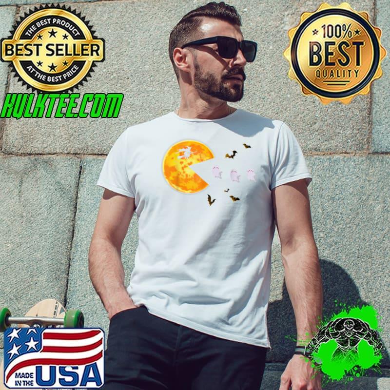 Moon Pumpkin Eating Ghost Gamer Bats Witch Halloween T-Shirt