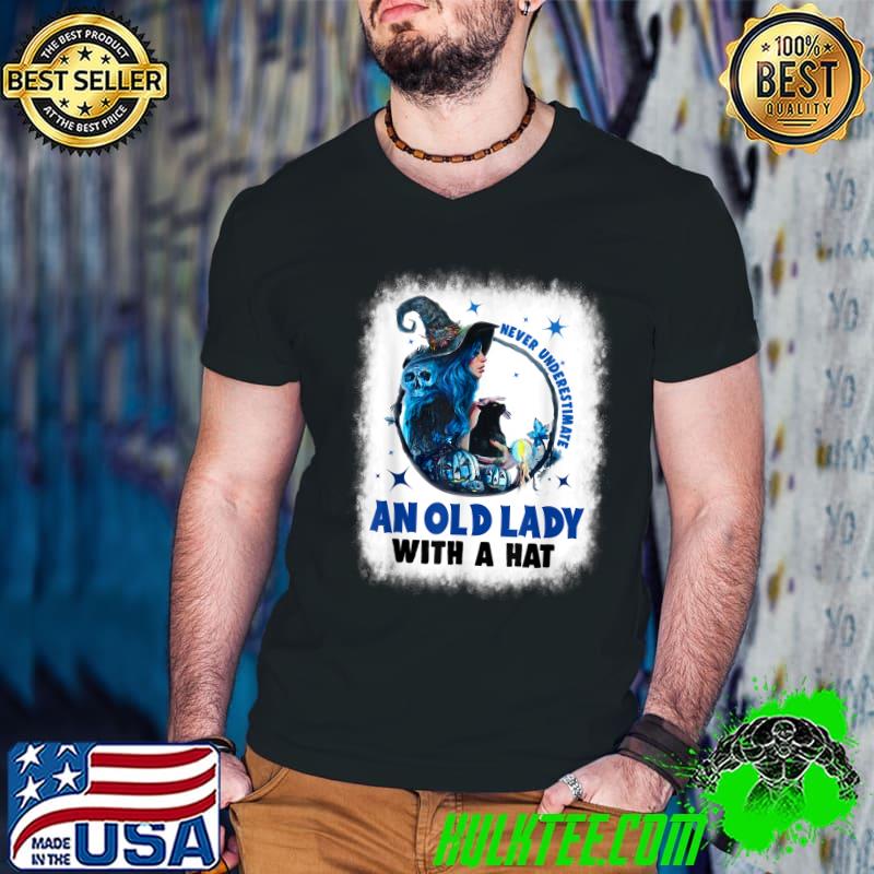 Never Underestimate An Old Lady With A Hat Witch Black Cat Pumpkins Happy Halloween 2022 Costume T-Shirt