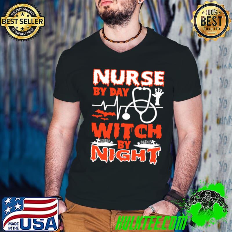 Nurse By Day Witch By Night Heart Beat Halloween Costume T-Shirt