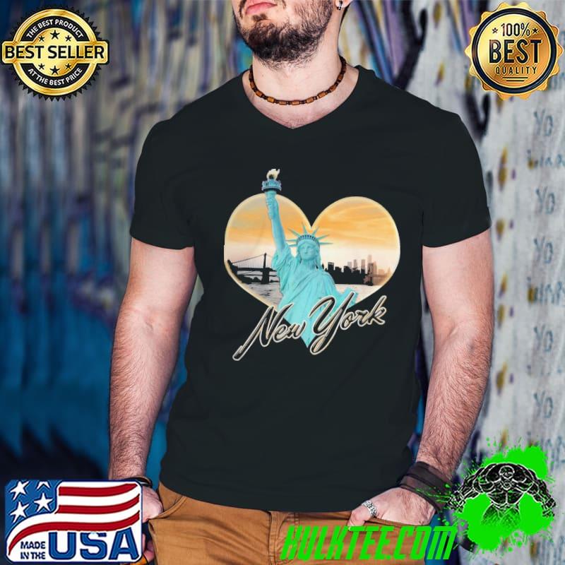 Nyc new york city skyline souvenir statue of liberty flag shirt