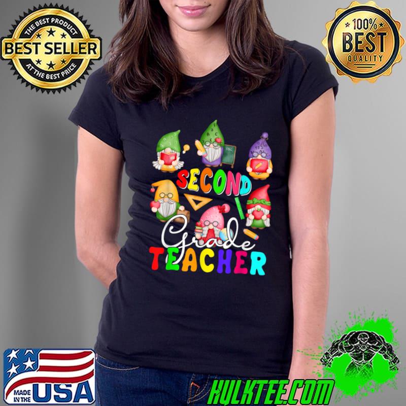 Second Grade Teacher Gnomes Holding Books Pencils T-Shirt Ladies Tee Second Grade Teacher Gnomes Holding Books Pencils T-Shirt Ladies Tee