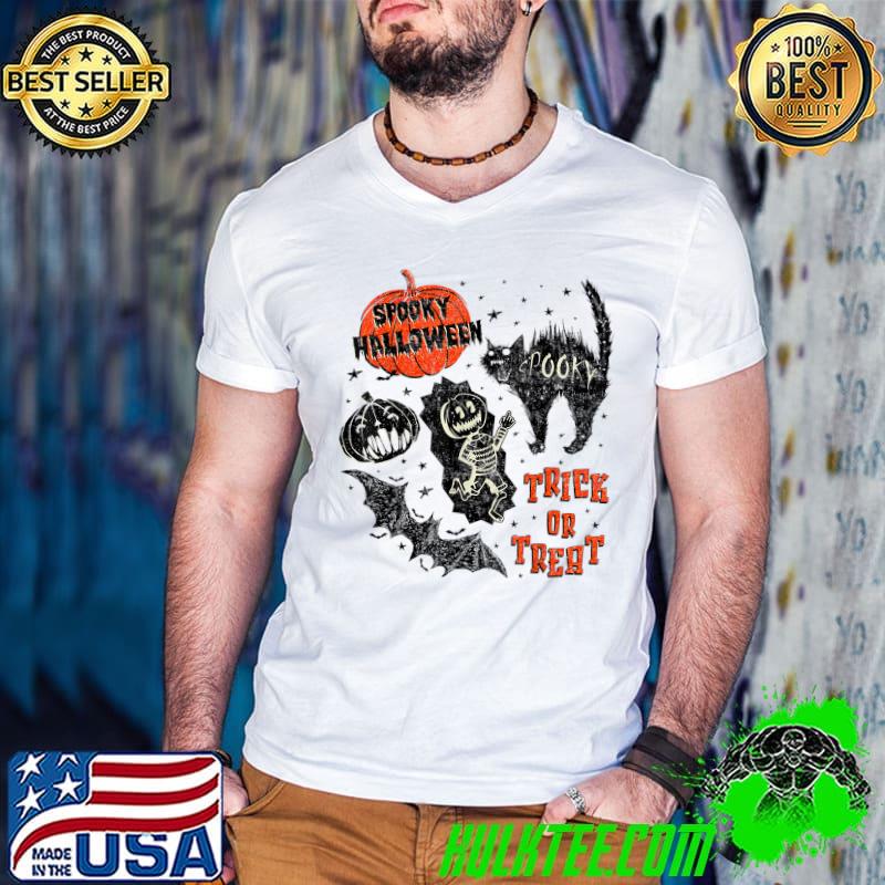 Spooky Halloween Trick Or Treat Cat Bat Skeleton T-Shirt Spooky Halloween Trick Or Treat Cat Bat Skeleton T-Shirt