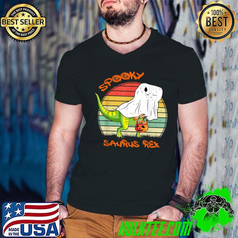 Spooky Saurus Rex Ghost Candy Vintage Sunset Halloween T-Shirt