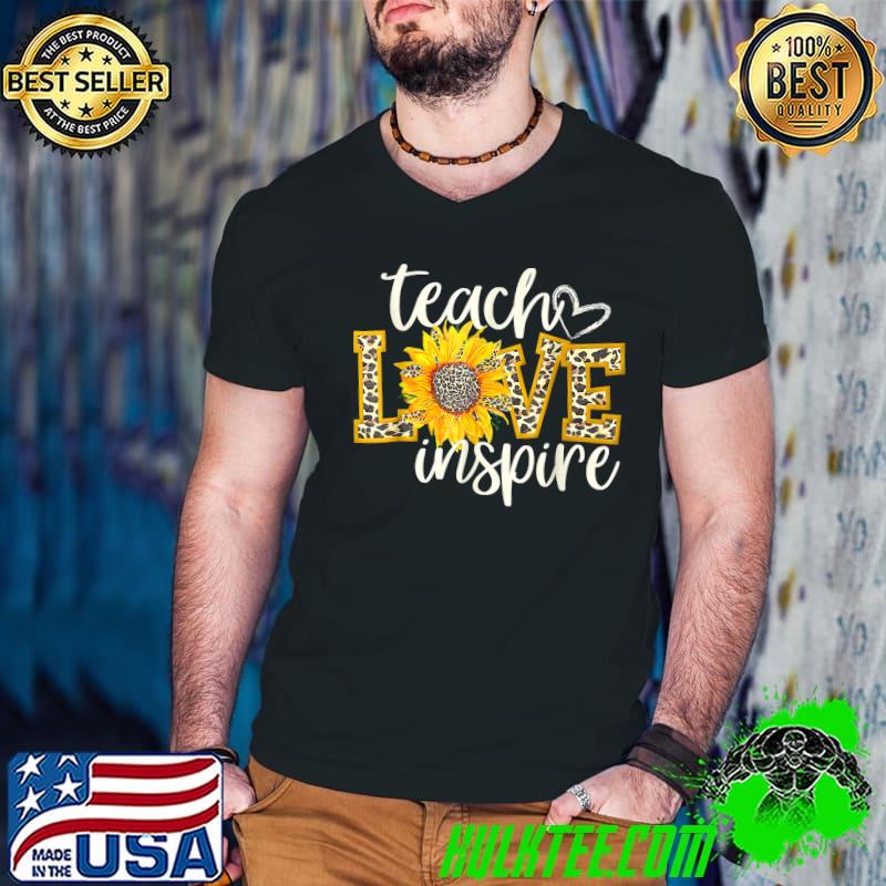 Teach Love Inspire Sunflower Leopard Cheetah Print T-Shirt