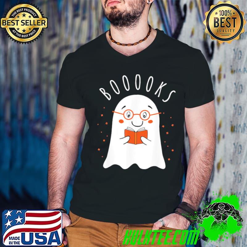 Teacher halloween librarian books reading ghost pun booooks classic shirt
