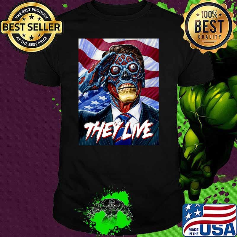 They Live 1988 Skull America Flag Poster Movie Shirt