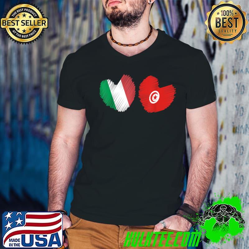 Tunisia Italy Heart Italian Flag Tunisian Flag Love Heart T-Shirt