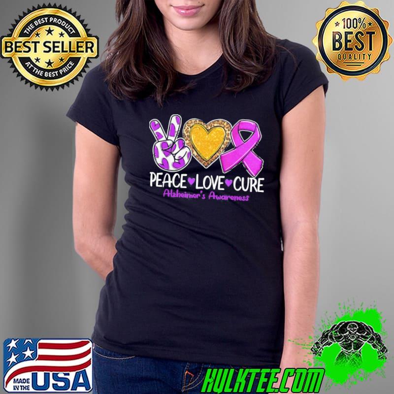 Alzheimer's awareness peace love cure purple ribbon s Ladies Tee Alzheimer's awareness peace love cure purple ribbon s Ladies Tee