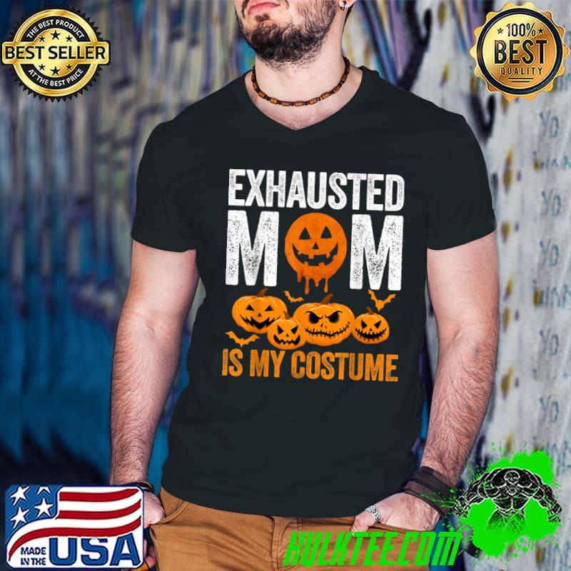 Exhausted Mom Is My Costume Bats Pumpkins Matching Halloween Vintage T-Shirt