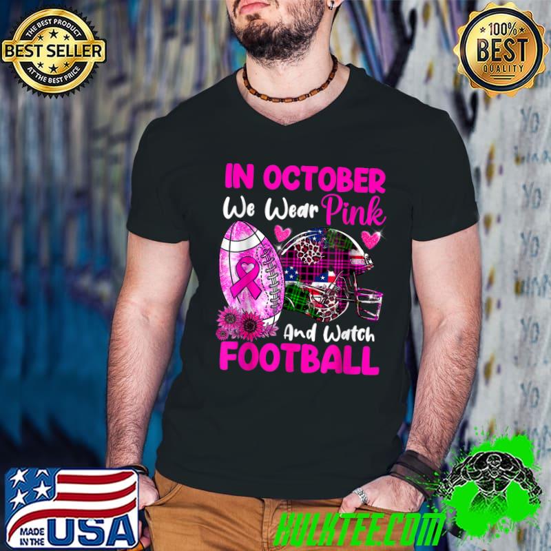 Football Helmet Breast Cancer Sport In October We Wear Pink Sunflower T-Shirt