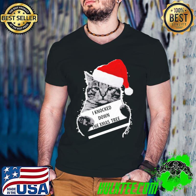 Funny cat knock down the xmas tree merry christmas classic shirt