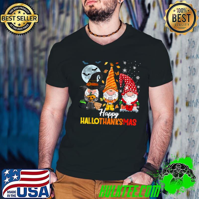 Gnomes Lover Halloween Merry Christmas Happy Hallothanksmas T-Shirt