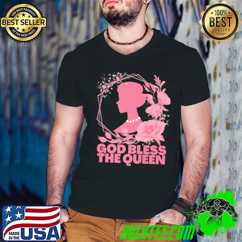 God Bless The Queen Love Uk Great Britain Flowers T-Shirt