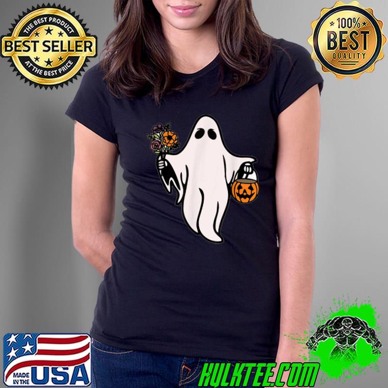 Halloween Ghost Cute 2022 Pumpkin And Flowers T-Shirt Ladies Tee Halloween Ghost Cute 2022 Pumpkin And Flowers T-Shirt Ladies Tee