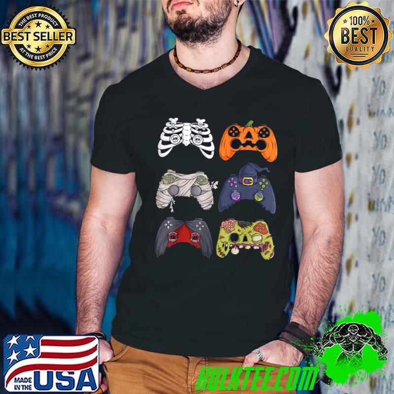 Halloween Skeleton Zombie Gaming Controllers Mummy Horror Movie T-Shirt Halloween Skeleton Zombie Gaming Controllers Mummy Horror Movie T-Shirt