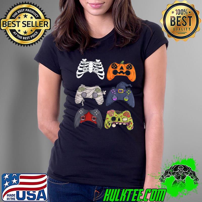 Halloween Skeleton Zombie Gaming Controllers Mummy Horror Movie T-Shirt Ladies Tee Halloween Skeleton Zombie Gaming Controllers Mummy Horror Movie T-Shirt Ladies Tee