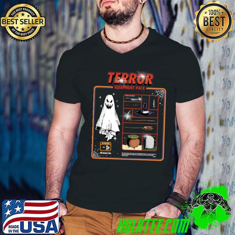 Halloween Terror Equipment Pack With Hat Witch Broom Rip T-Shirt
