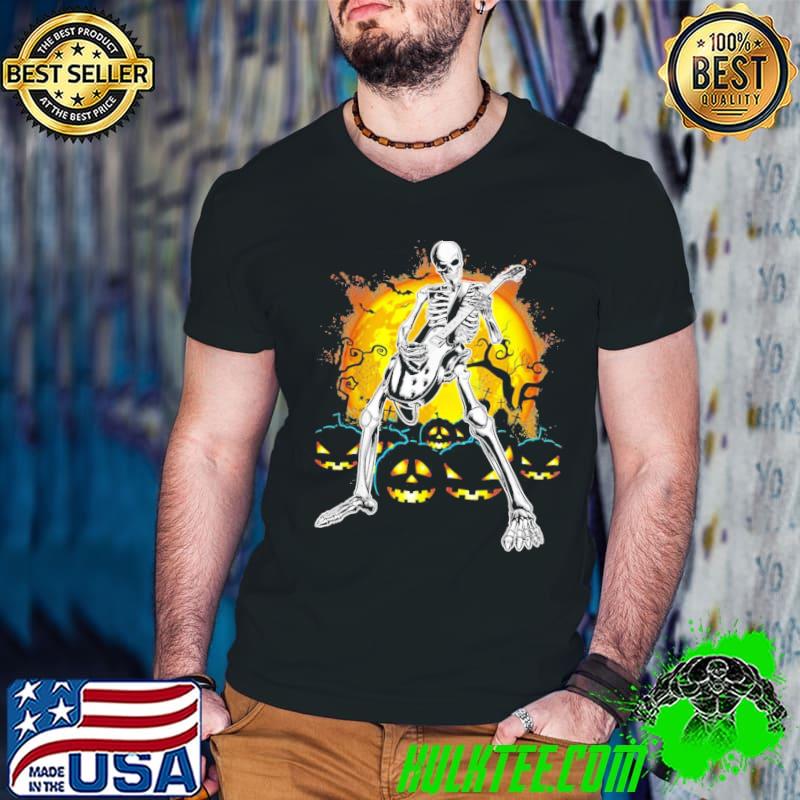 Happy halloween funny skeleton playing guitar pumpkin vibe classic shirt