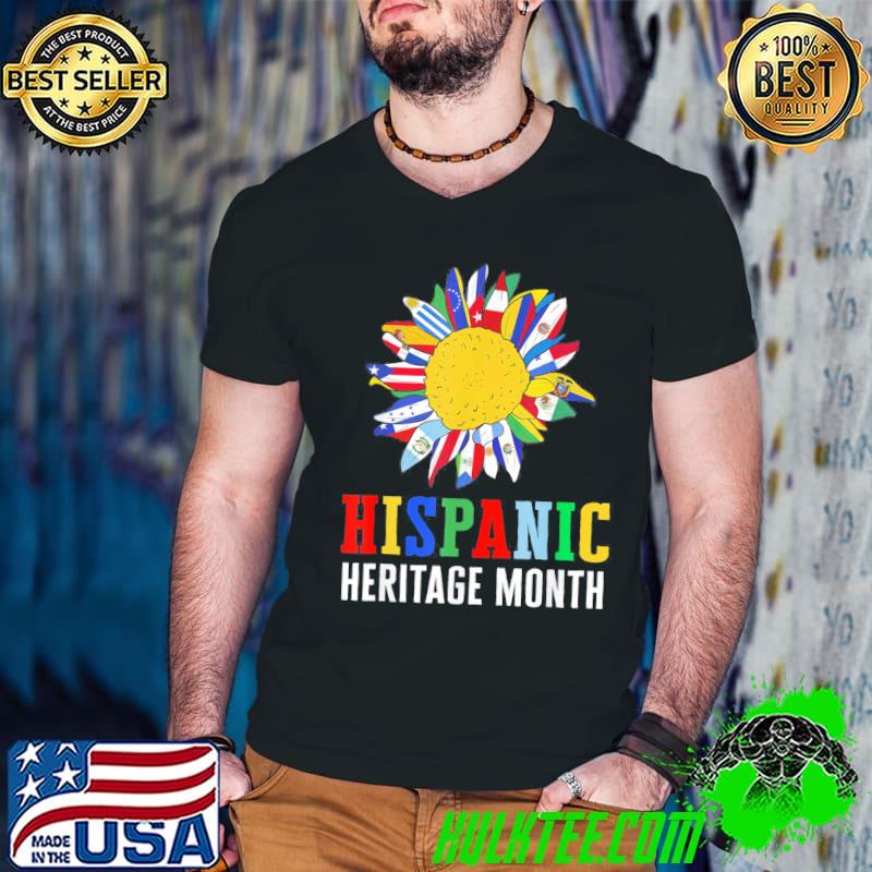 Hispanic heritage month latino counties flags sunflower shirt