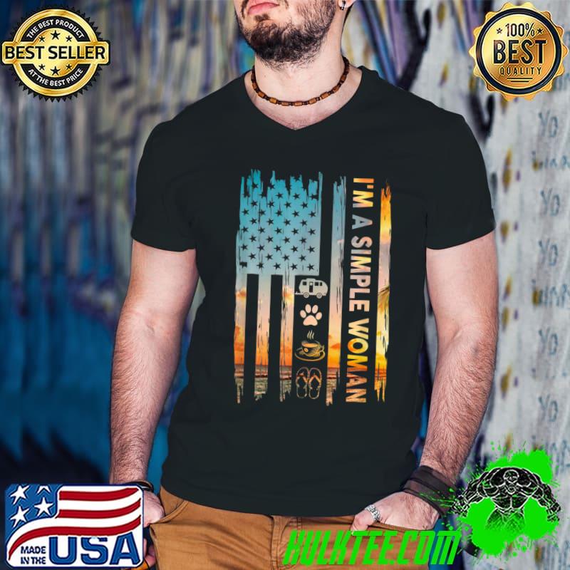 I M A Simple Woman Camping American Flag Dog Cat Paw T-Shirt