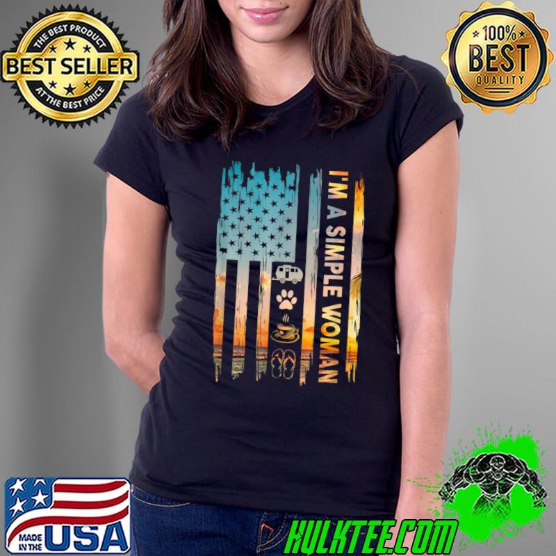 I M A Simple Woman Camping American Flag Dog Cat Paw T-Shirt Ladies Tee I M A Simple Woman Camping American Flag Dog Cat Paw T-Shirt Ladies Tee
