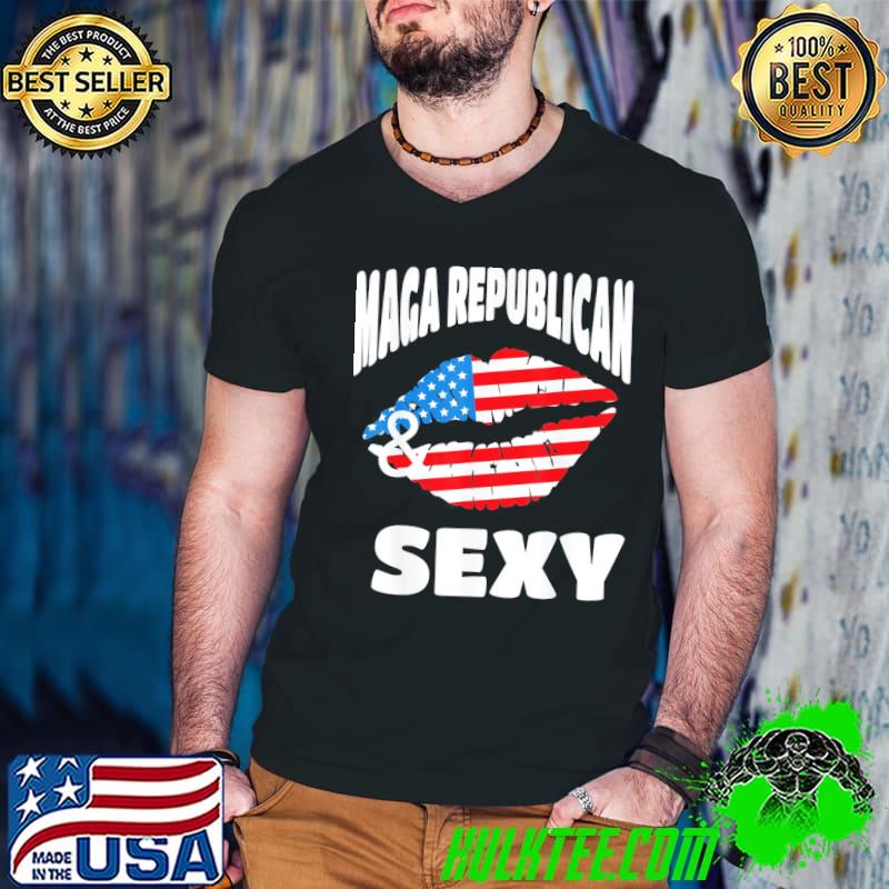 Maga republican and sexy with American flag lips shirt
