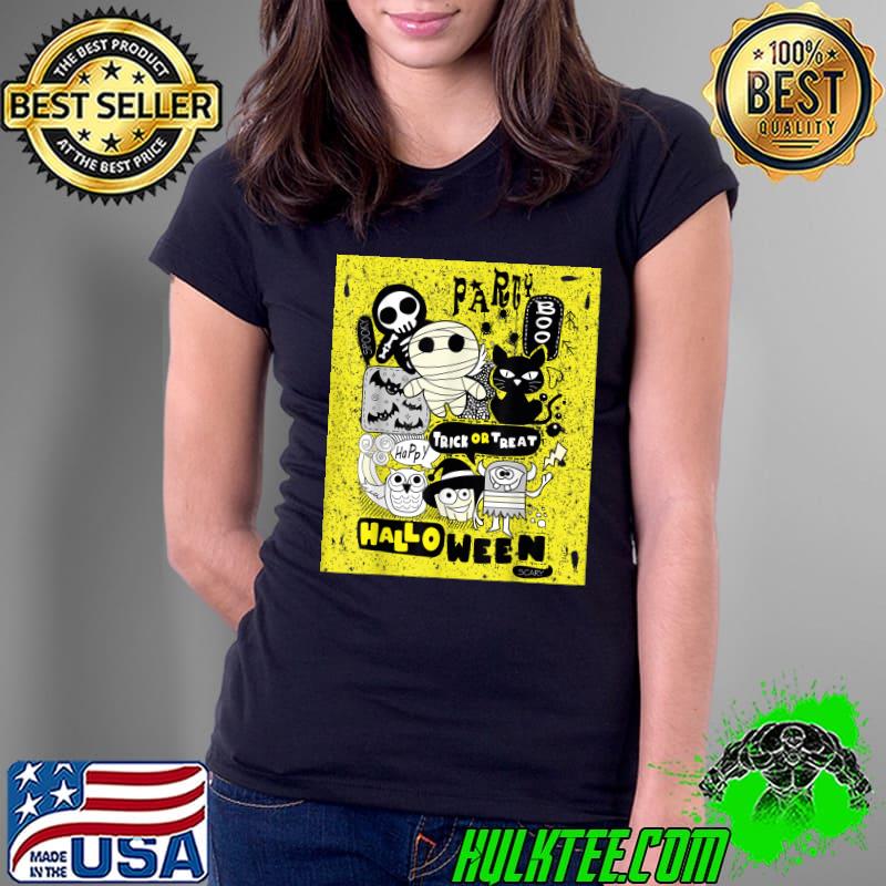Trick Or Treat Skeleton Scary Black Cat Witche Mummy Spooky Halloween T-Shirt Ladies Tee Trick Or Treat Skeleton Scary Black Cat Witche Mummy Spooky Halloween T-Shirt Ladies Tee