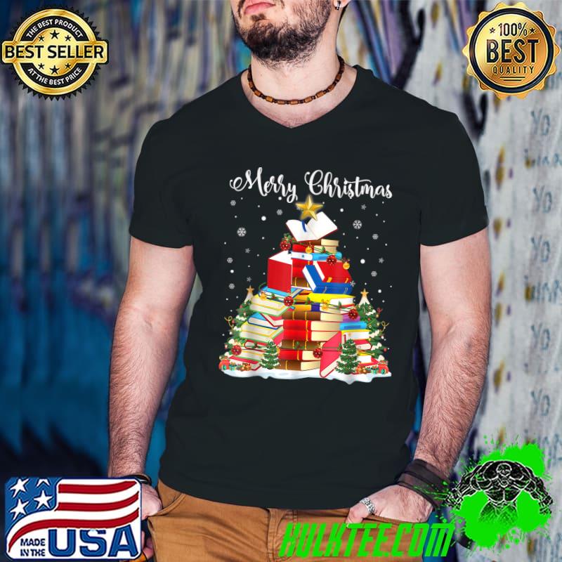 Books Merry Christmas Tree Reading Book Lover Pajama T-Shirt