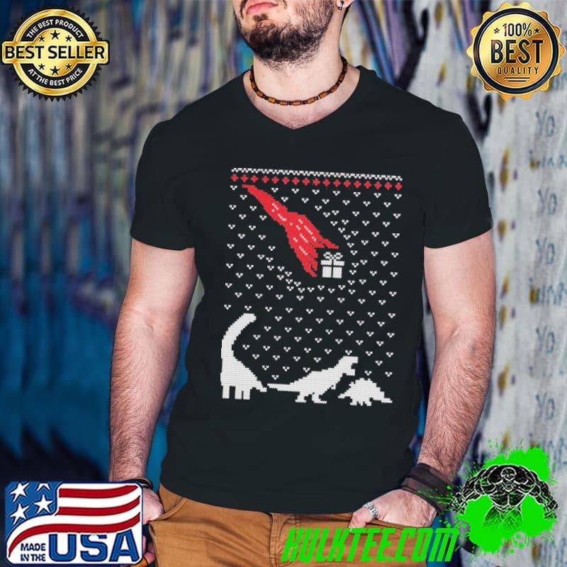 Christmas dinosaurs present knit pattern ugly shirt