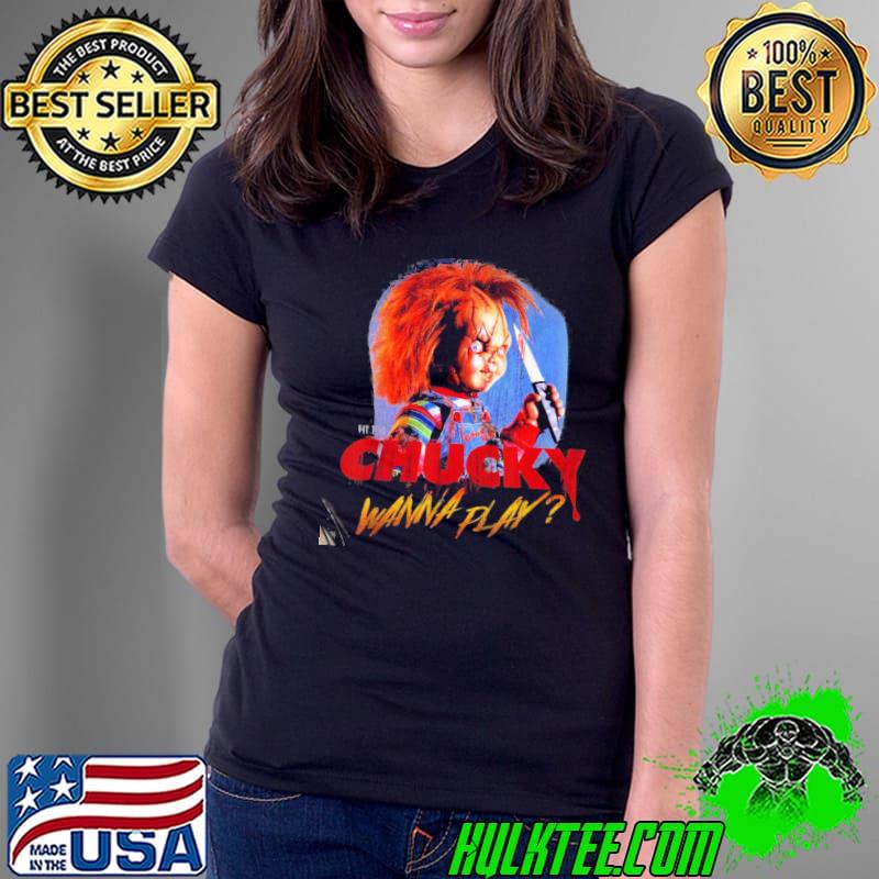 Chucky Wanna Play Creepy Portrait Child’s Play Retro Art Unisex T-Shirt Ladies Tee Chucky Wanna Play Creepy Portrait Child’s Play Retro Art Unisex T-Shirt Ladies Tee