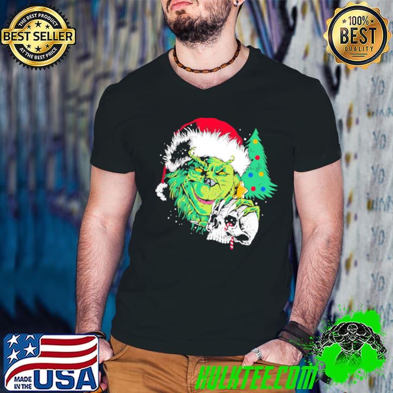 Creepy christmas grinch with a skull art classic shirt