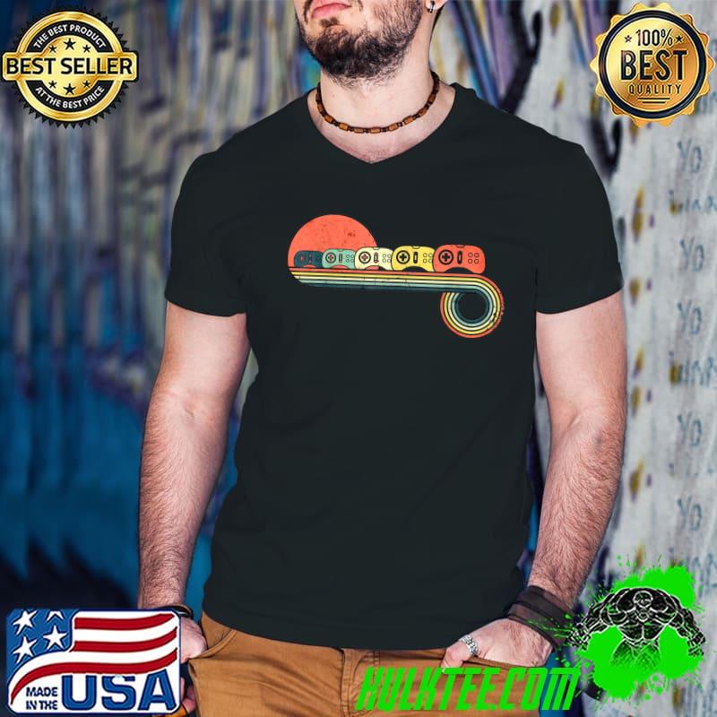 Gamer Videogame Controller Vintage Sunset Rainbow T-Shirt