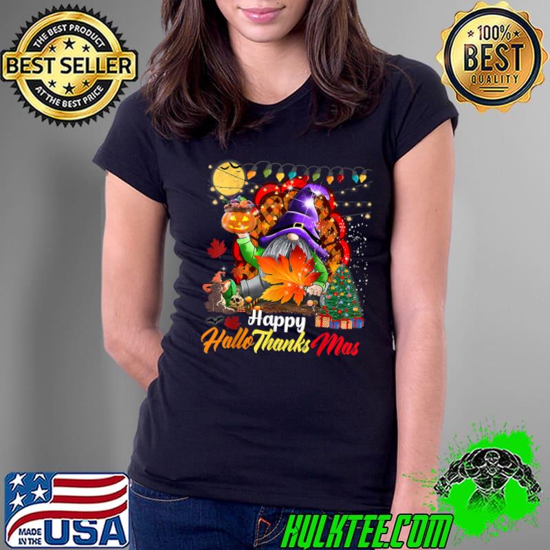 Gnomes Turkey Lover Halloween Merry Christmas Happy Hallothanksmas T-Shirt Ladies Tee Gnomes Turkey Lover Halloween Merry Christmas Happy Hallothanksmas T-Shirt Ladies Tee