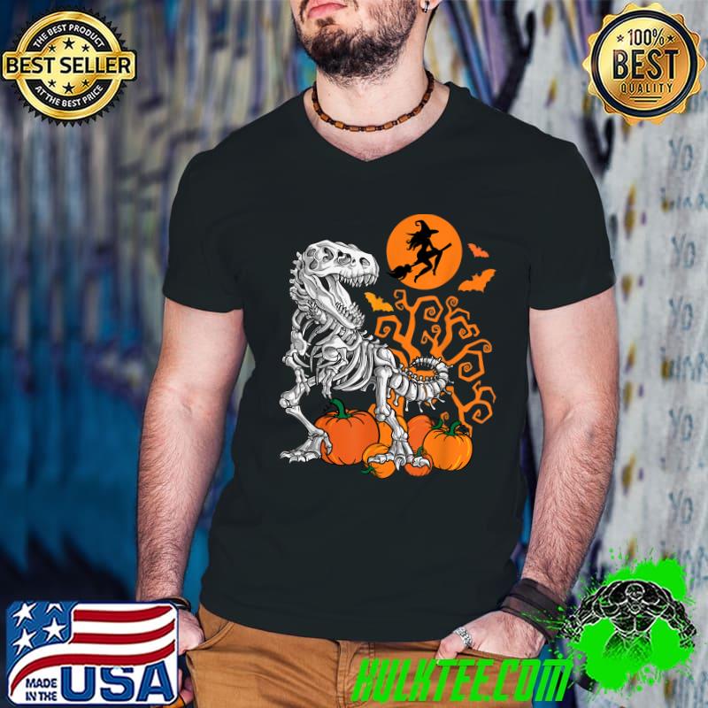 Halloween Dinosaur Skeleton T rex Scary Witch Moon T-Shirt