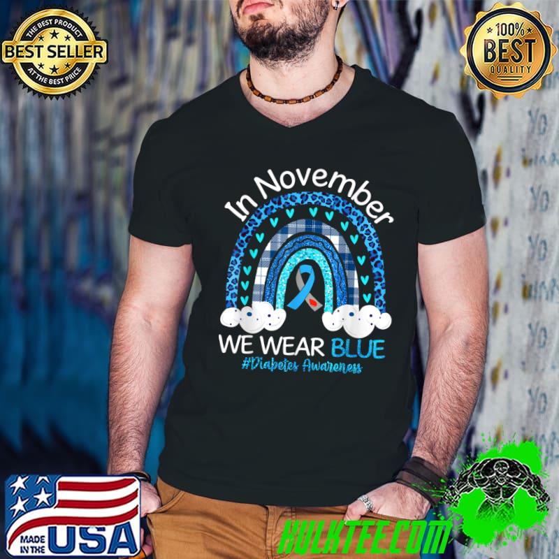In November We Wear Blue Boho Rainbow Leopard Diabetes Awareness T-Shirt