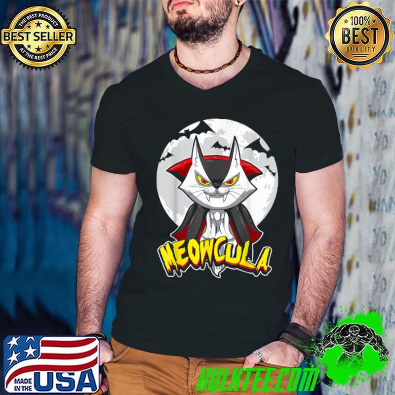 Meowcula Cat Vampire Moon Bats Halloween Costume T-Shirt