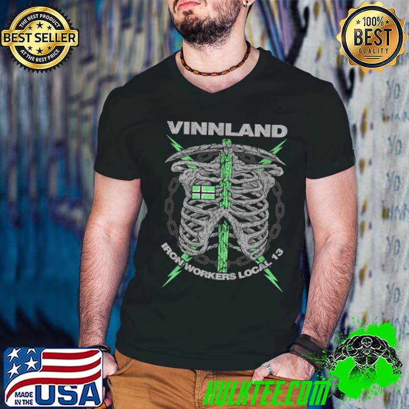 Vinnland iron workers local 13 skeleton with flag T-Shirt