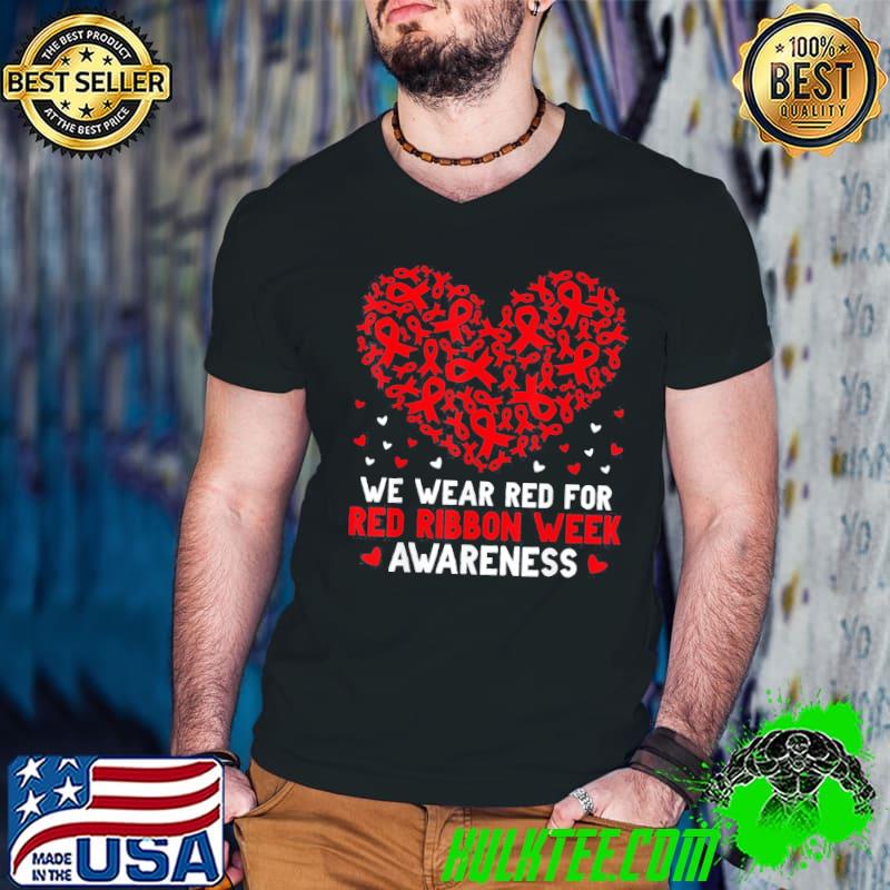 Wear red for red ribbon week awareness drug free cute hearts shirt