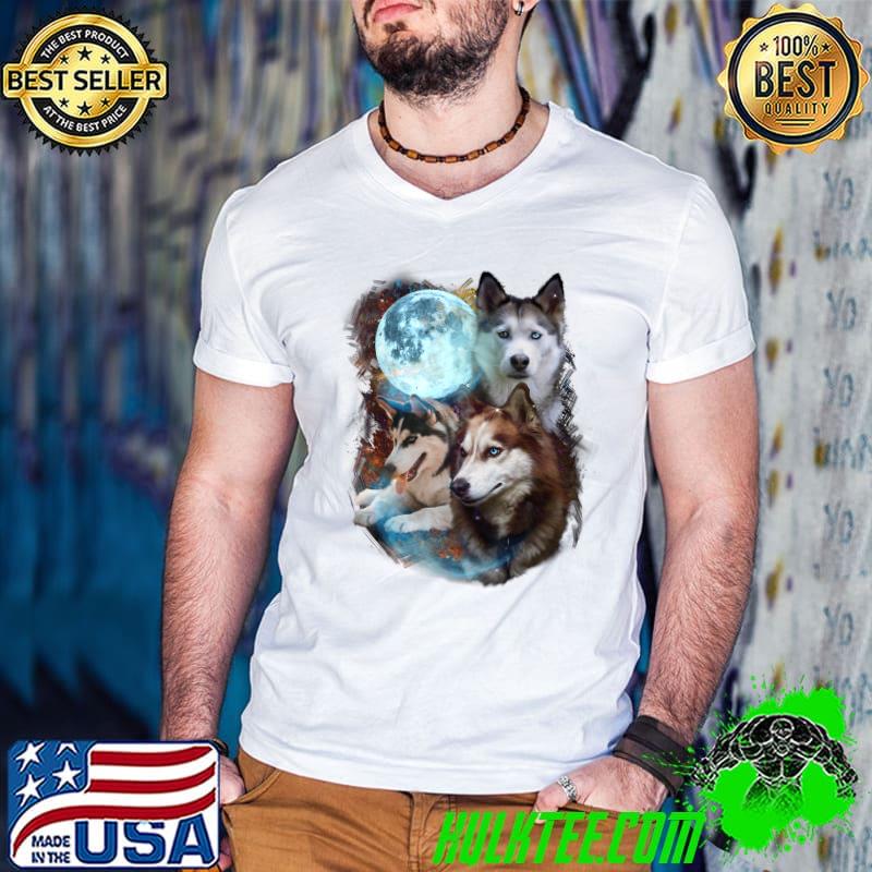3 Moon Siberian Husky Dog Canine Puppy Pet Art Graphic T-Shirt