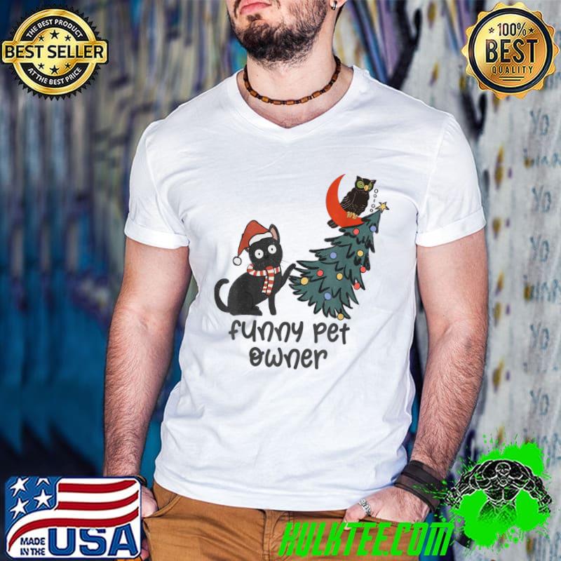 A Cat And An Owl Tree Xmas Pet Owner T-Shirt