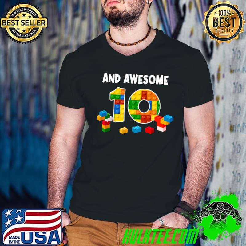 And Awesome 10 Colors 10th Birthday 10 Years Old Block Building T-Shirt