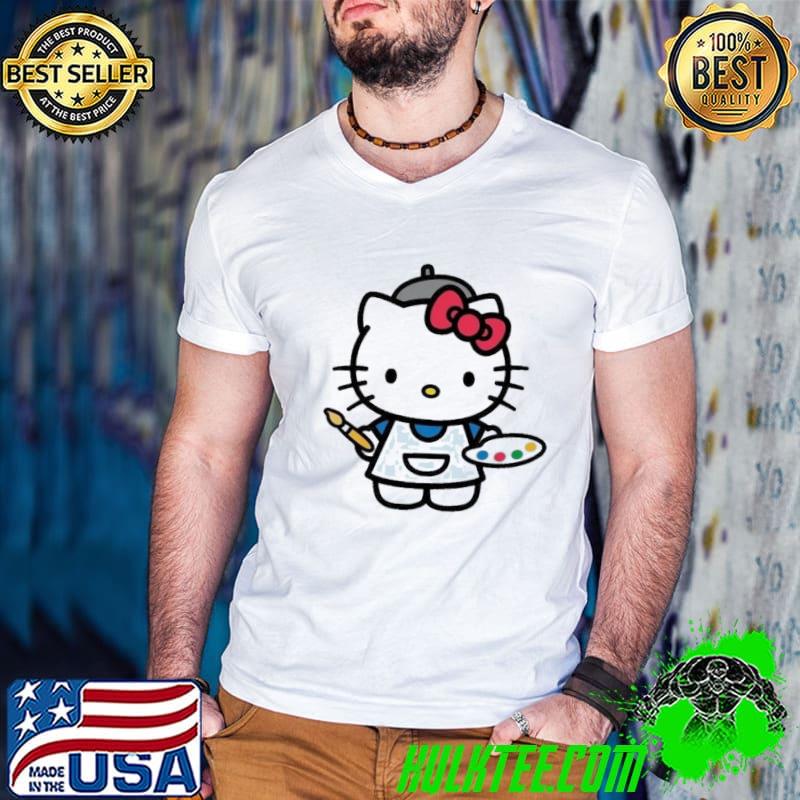 Artist kitty in hello kitty cartoon art shirt