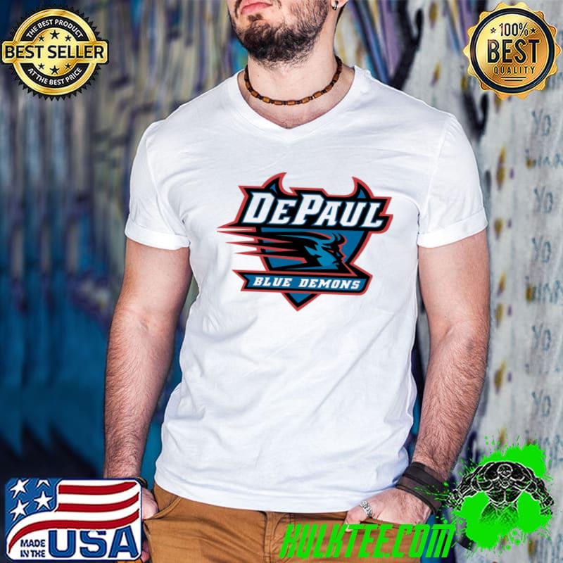 Blue demon shield de Paul logo shirt
