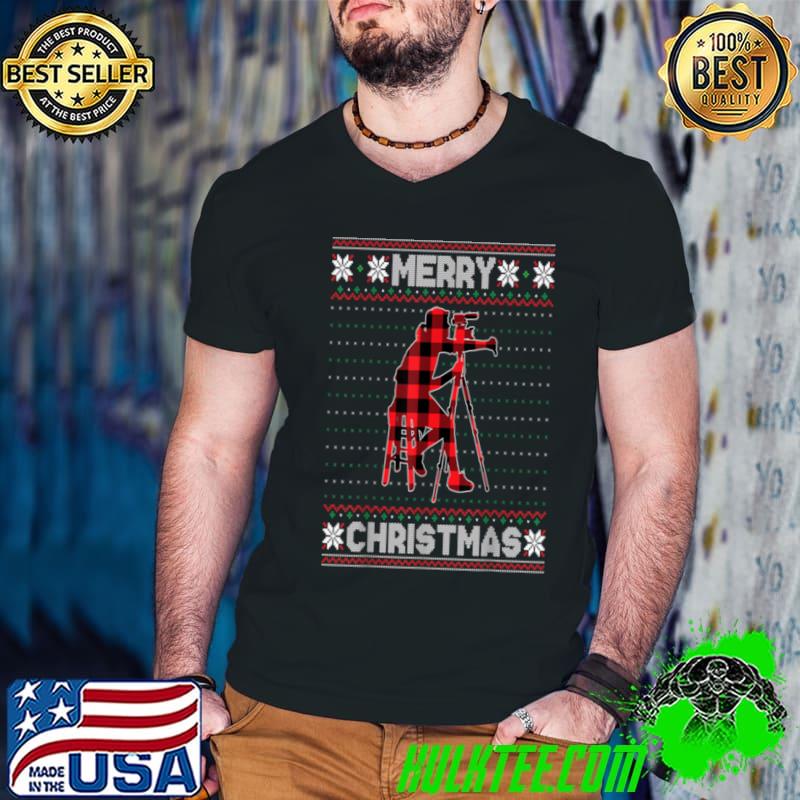 Camera Operator Merry Christmas Red Plaid Ugly Christmas Sweater T-Shirt