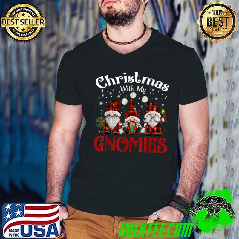 Christmas With My Gnomies Family Matching Xmas Pajamas Red Plaid T-Shirt