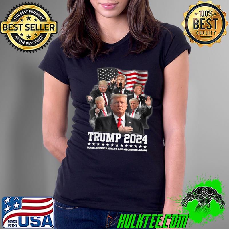 Donald Trump 2024 Make America Great And Globious AGain American Flag Stars Vote T-Shirt Ladies Tee Donald Trump 2024 Make America Great And Globious AGain American Flag Stars Vote T-Shirt Ladies Tee