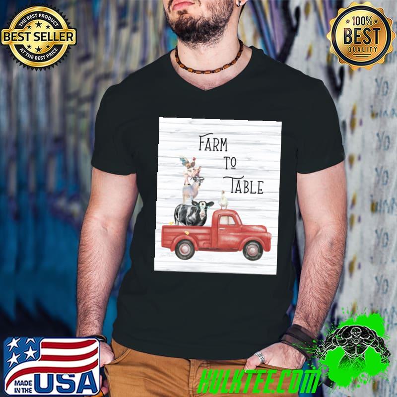 Farm Animal Family Truck Red With Cow Chicken Pig T-Shirt