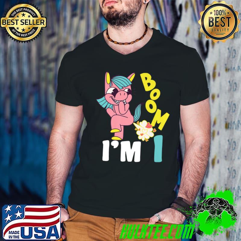 Farting Unicorn 1st Birthday Boom I Am 1 Year Birthday Girls T-Shirt